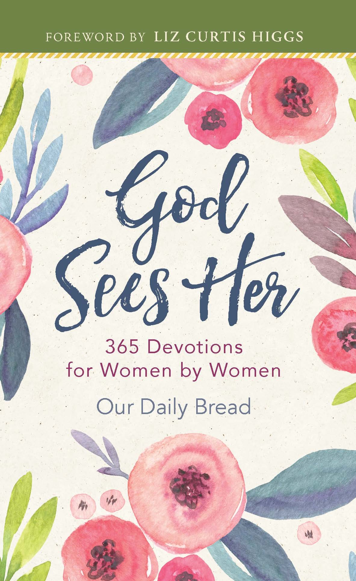 God Sees Her devotion book cover, floral design